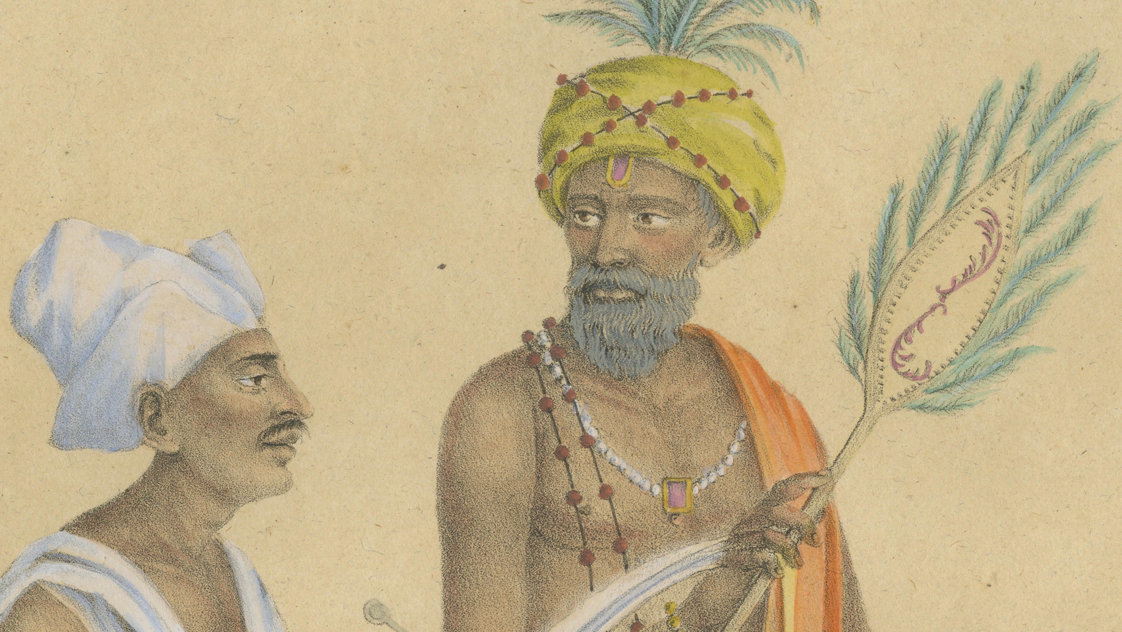 Indian Merchants & Noblemen, Brodtmann Hand-Colored Lithograph, 1816
