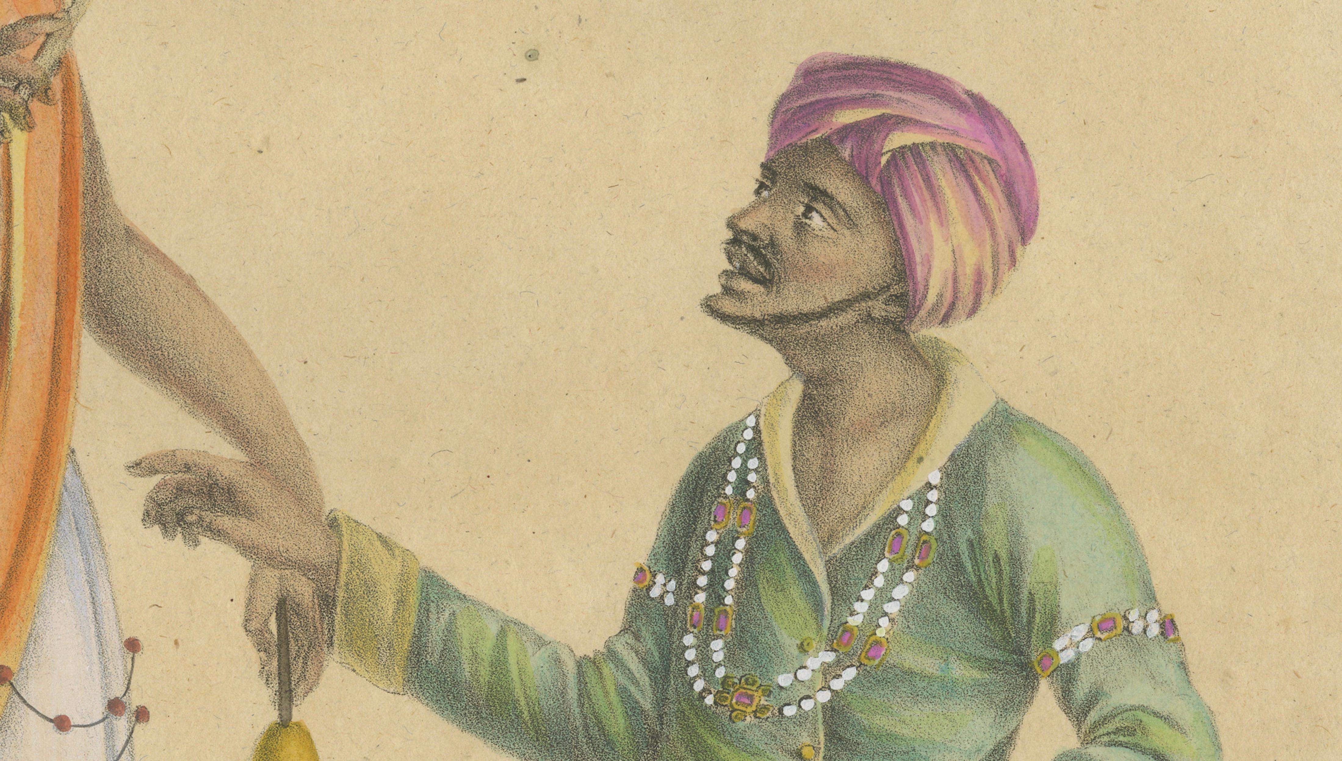 Indian Merchants & Noblemen, Brodtmann Hand-Colored Lithograph, 1816