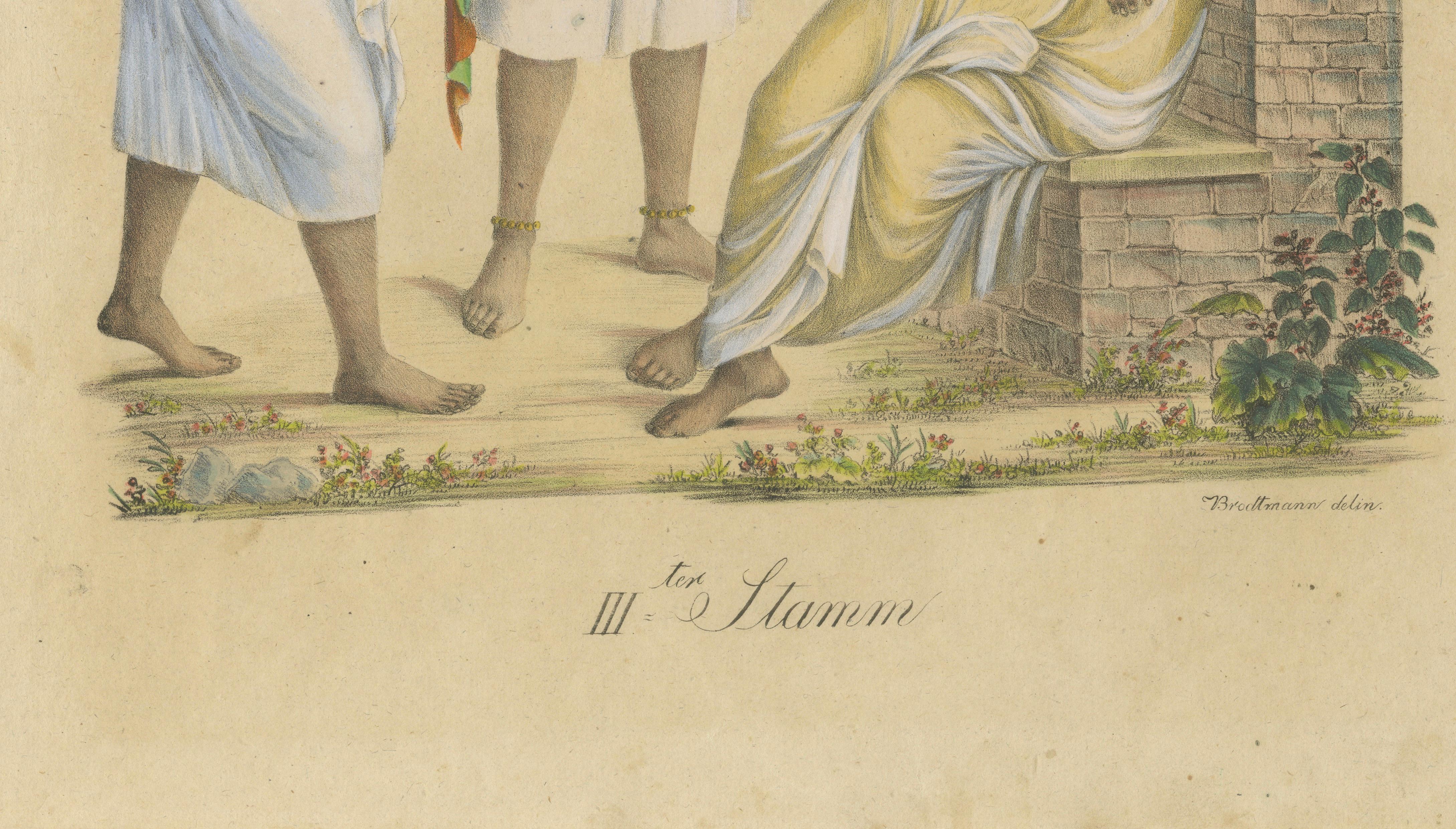Indian Merchants & Noblemen, Brodtmann Hand-Colored Lithograph, 1816