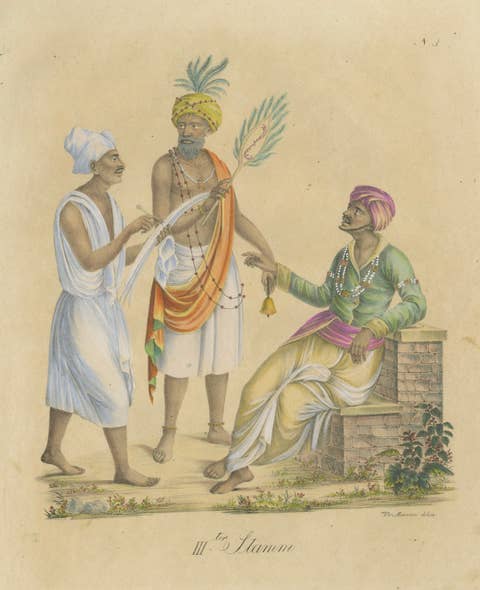 Indian Merchants & Noblemen, Brodtmann Hand-Colored Lithograph, 1816