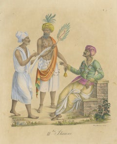 Indian Merchants & Noblemen, Brodtmann Hand-Colored Lithograph, 1816