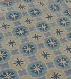 Mid-20th Century Hand-Woven Indian Dhurrie Rug with Geometric Pattern