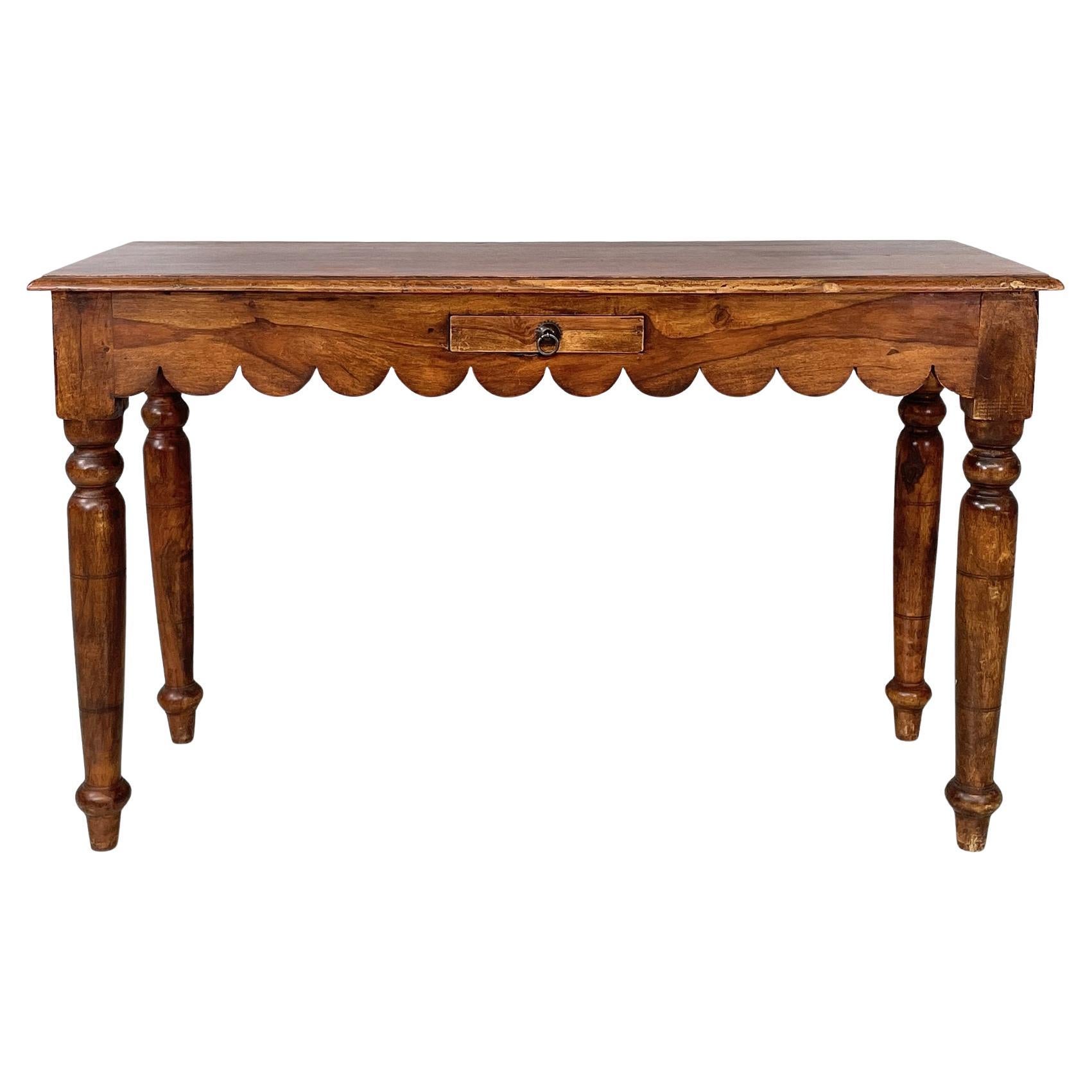 Indian mid-century modern console with drawer in wood, 1970s For Sale