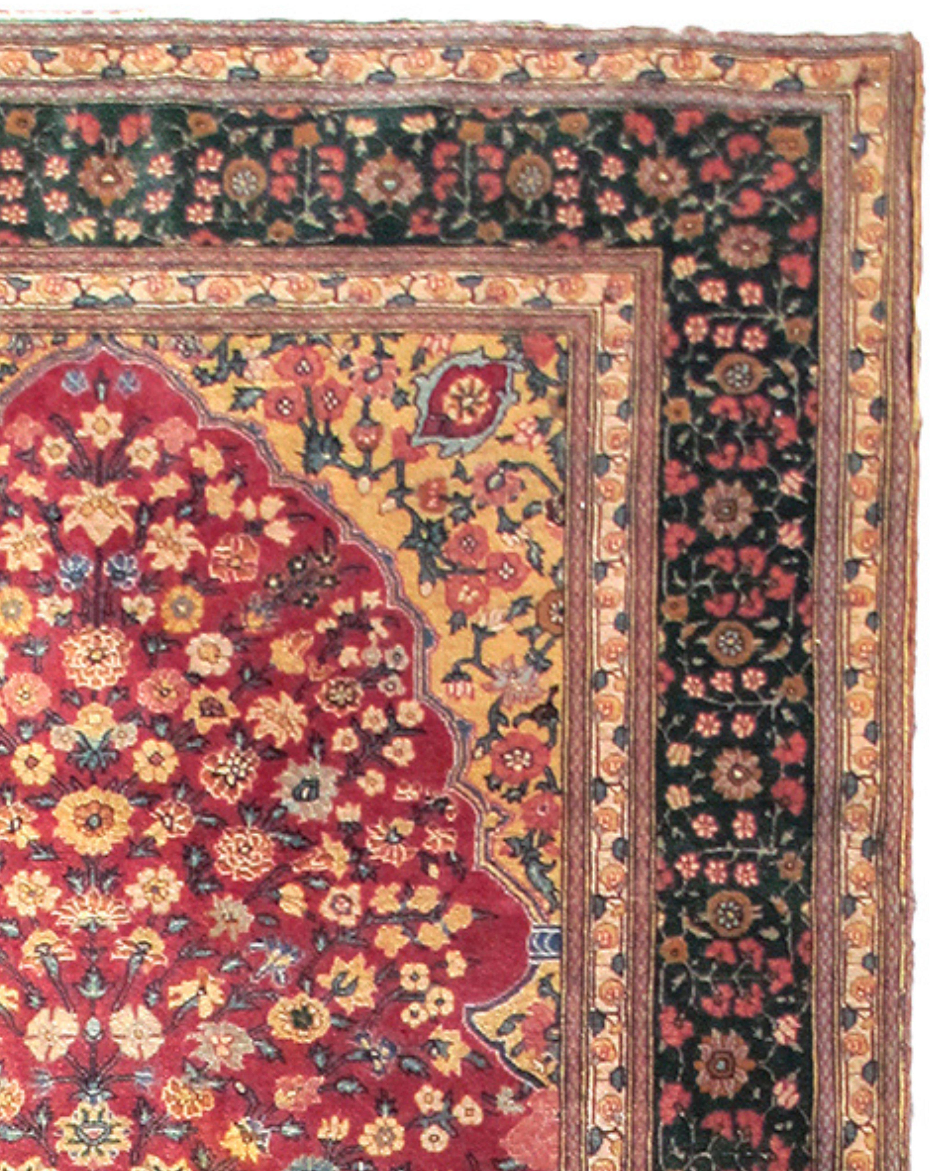 Hand-Knotted Indian Mille Fleurs Rug, c. 1900 For Sale