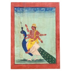 Indian Miniature Painting – Kartikeya on Peacock (Vahana)