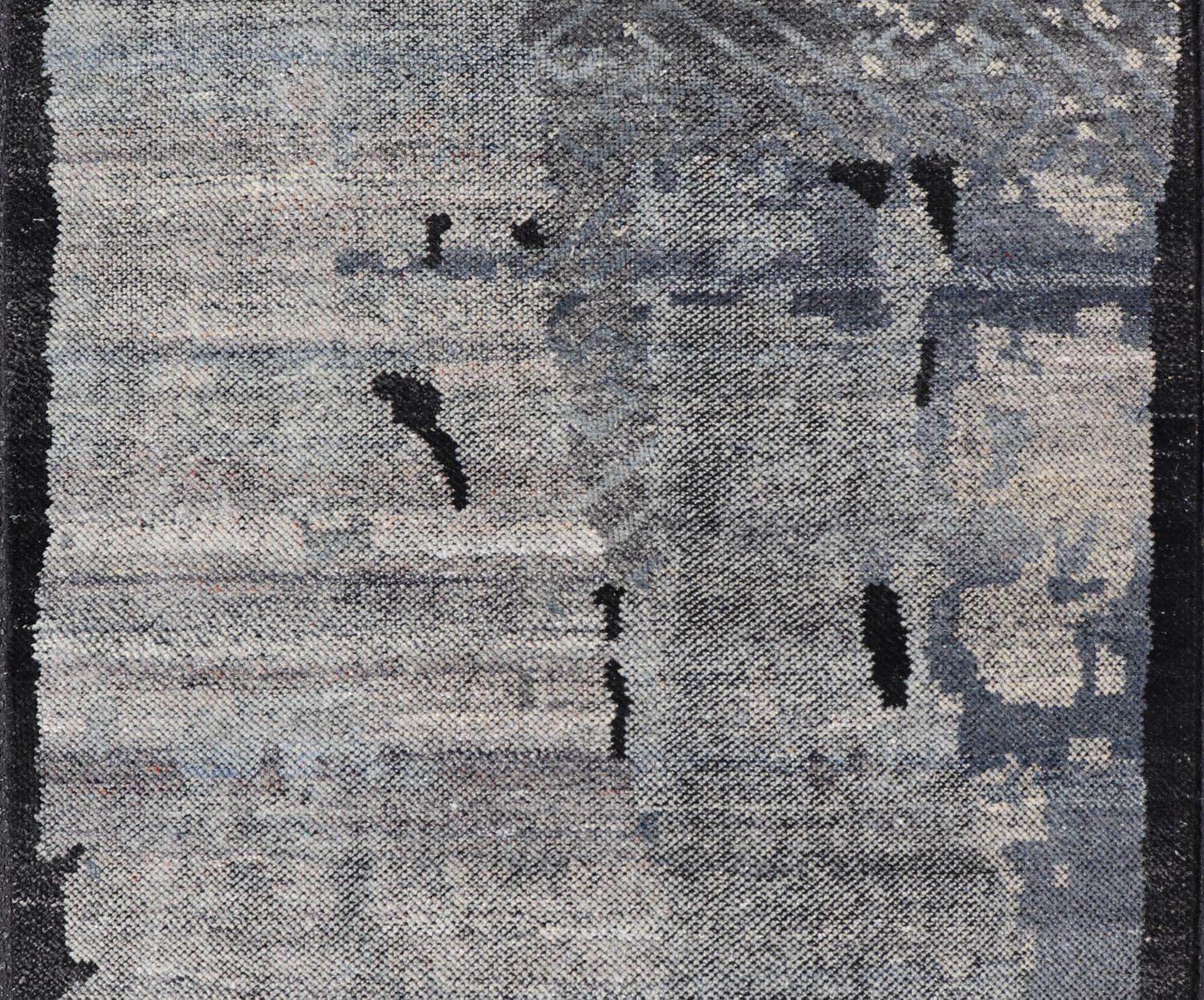 Tappeto indiano moderno astratto di piccole dimensioni in tonalità neutre scure 4'0