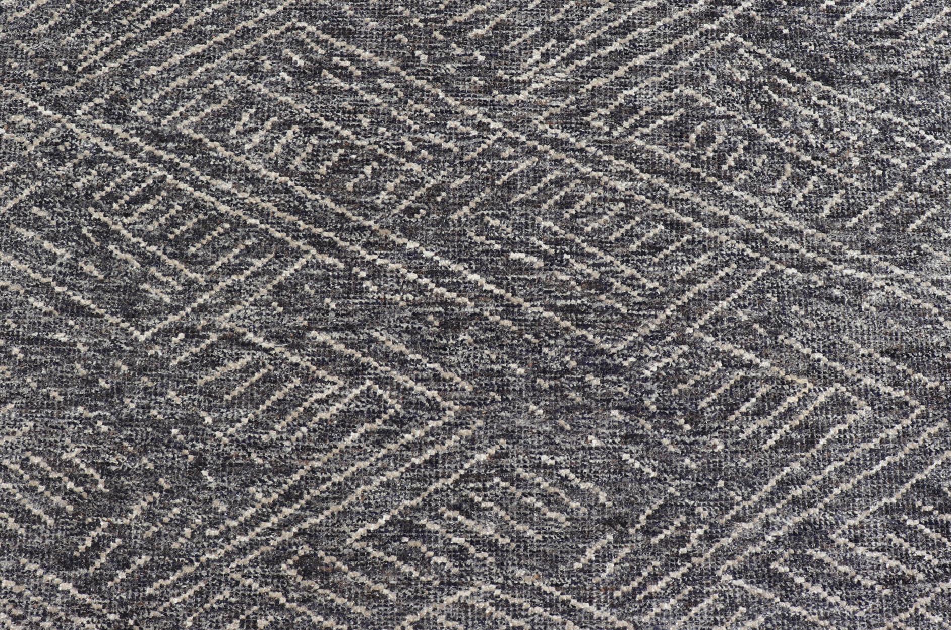 Indischer moderner grau-blauer Teppich mit minimalistischem Crosshatch-Design, indischer Stil (Moderne) im Angebot