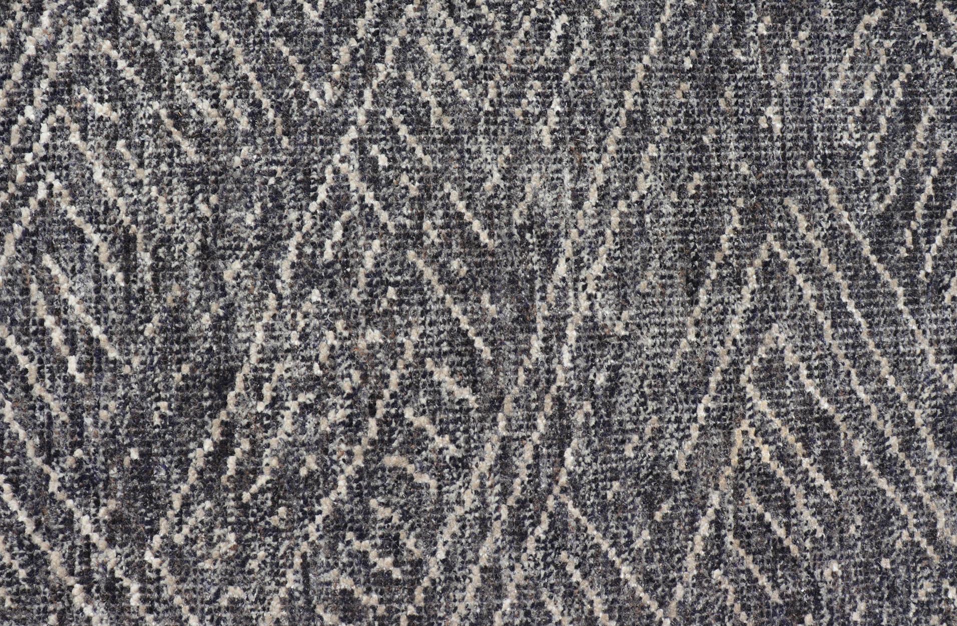Indischer moderner grau-blauer Teppich mit minimalistischem Crosshatch-Design, indischer Stil (Handgeknüpft) im Angebot