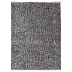 Indischer moderner grau-blauer Teppich mit minimalistischem Crosshatch-Design, indischer Stil