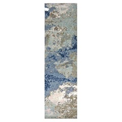 Indisch Modern Jaipour Wolle & Seide 3x10 Blau, Grün & Elfenbein Handgefertigter Läufer Teppich