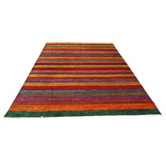 Tappeto indiano moderno in seta Ikat 9x12, multicolore e vibrante