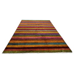 Indian Modern Sari Silk Ikat 9x12 Red Vibrant Multicolor Handmade Area Rug