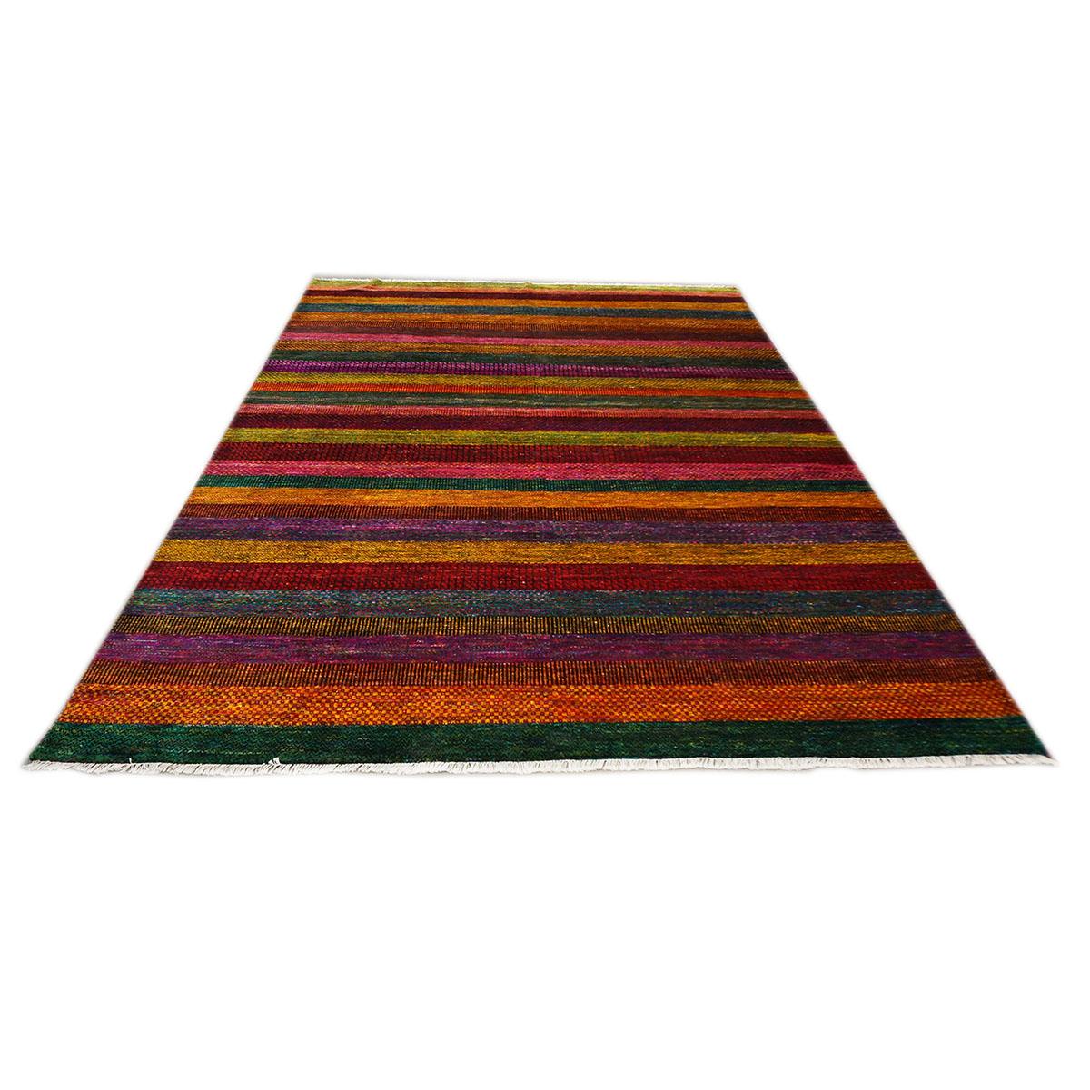 Nepalese Indian Modern Silk Ikat 9x12 Vibrant Multicolor Area Rug  For Sale