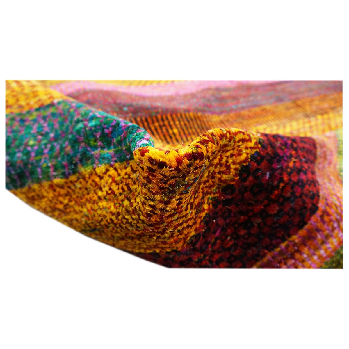 Noué à la main Tapis Ikat moderne indien multicolore vibrant 9x12  en vente
