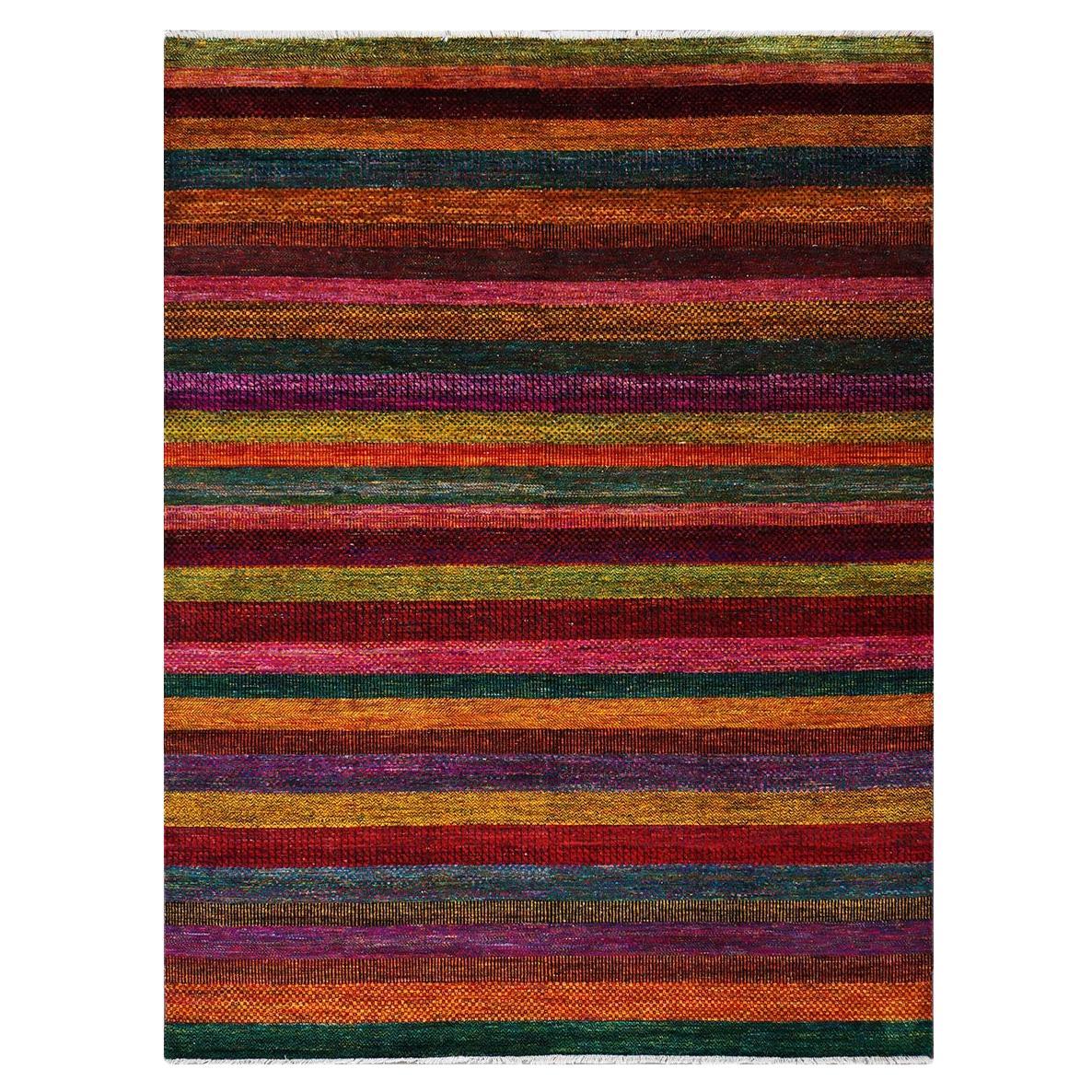 Indian Modern Silk Ikat 9x12 Vibrant Multicolor Area Rug 