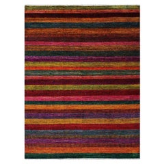 Indischer moderner Ikat 9x12 lebhafter mehrfarbiger Teppich aus Seide 