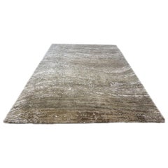 Indian Modern Wool & Silk 9X12 Tan, Ivory & Grey Handmade Area Rug