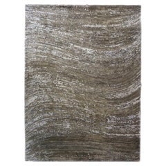 Indian Modern Wool & Silk 9X12 Tan, Ivory & Grey Handmade Area Rug