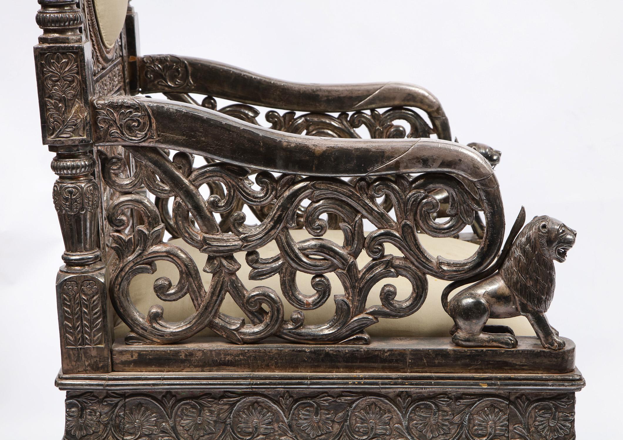 Indian Mogul Style Silver-Clad Gilded Ceremonial Throne Chair for the Maharajah For Sale 2