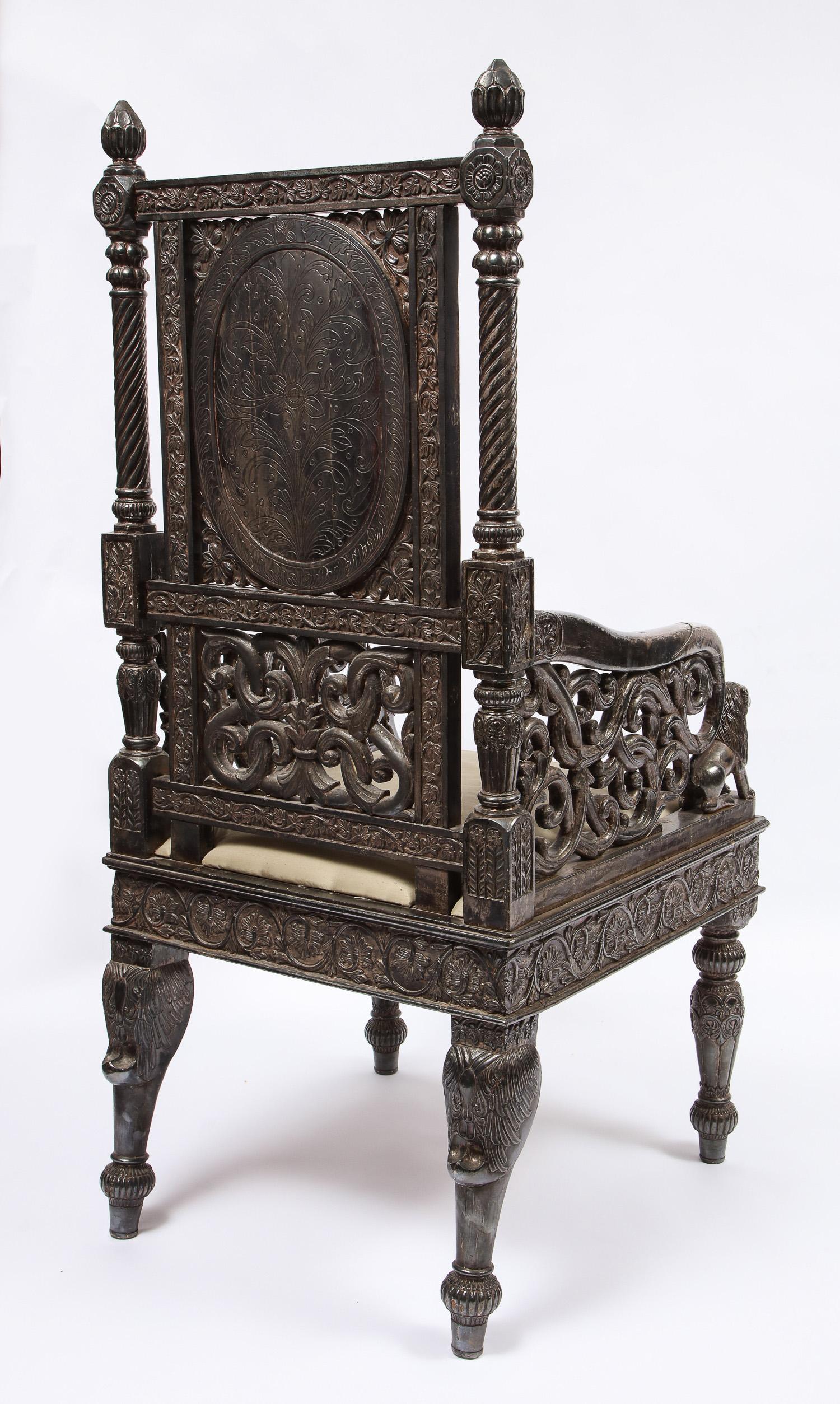 Indian Mogul Style Silver-Clad Gilded Ceremonial Throne Chair for the Maharajah For Sale 3