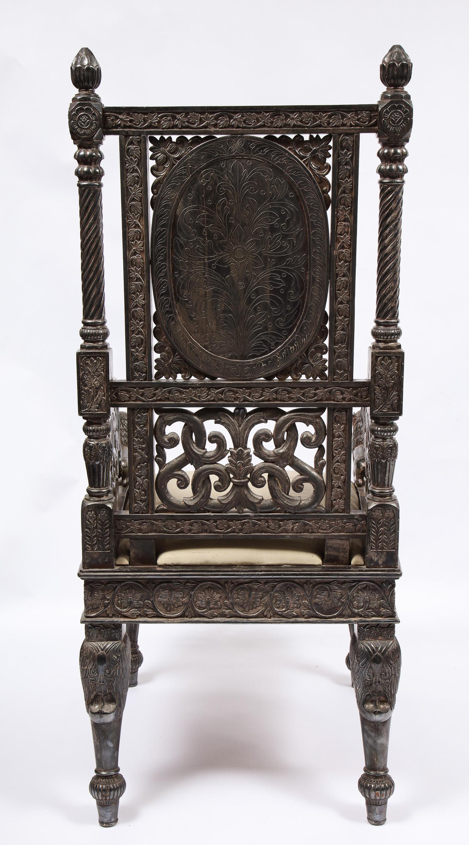 Indian Mogul Style Silver-Clad Gilded Ceremonial Throne Chair for the Maharajah For Sale 6