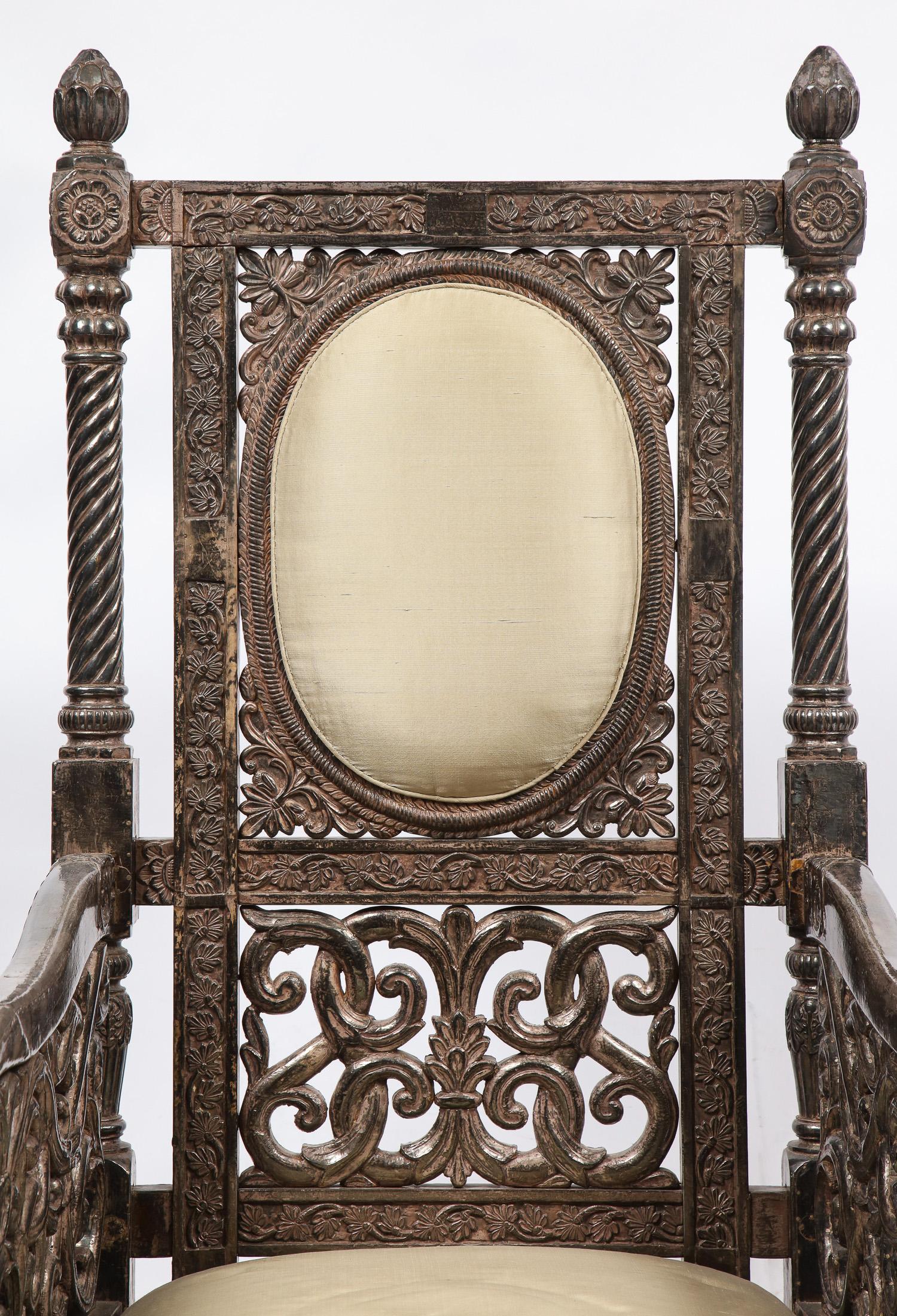 Indian Mogul Style Silver-Clad Gilded Ceremonial Throne Chair for the Maharajah For Sale 7