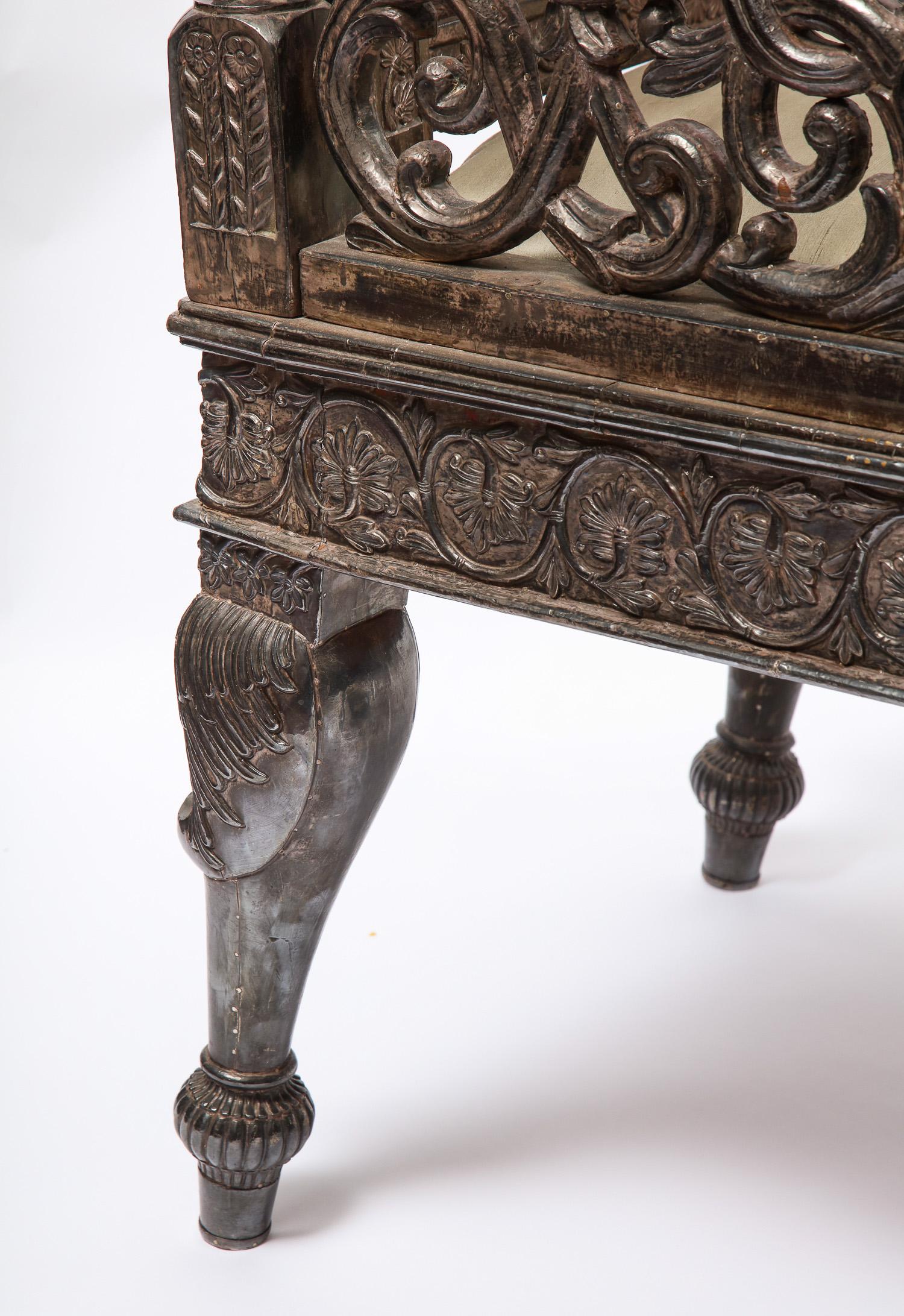 Indian Mogul Style Silver-Clad Gilded Ceremonial Throne Chair for the Maharajah In Good Condition For Sale In New York, NY