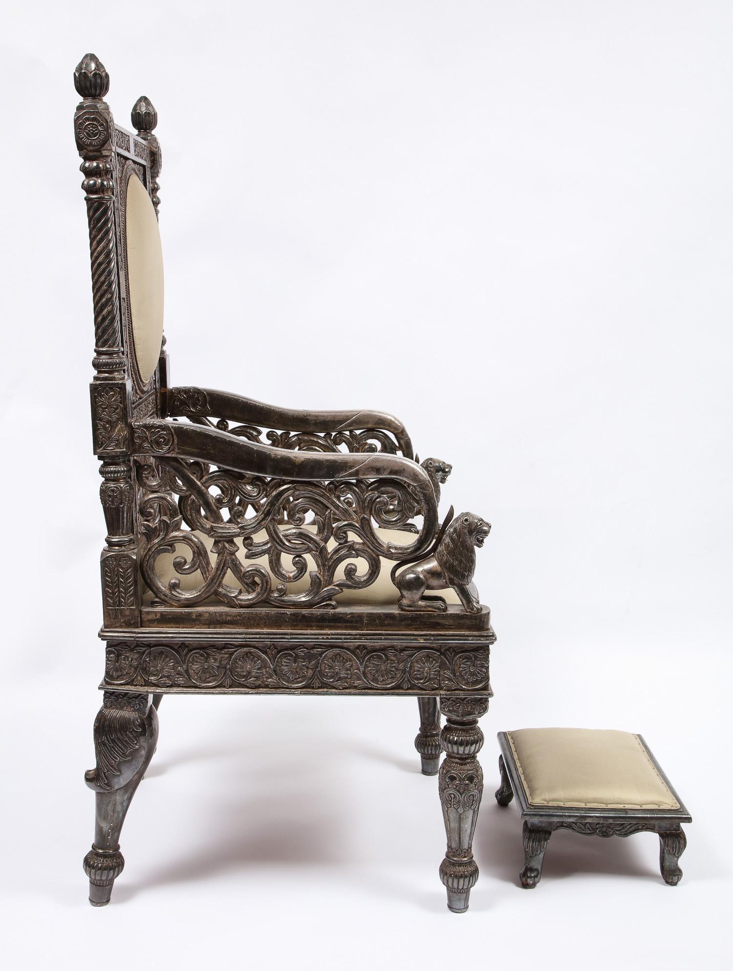 Indian Mogul Style Silver-Clad Gilded Ceremonial Throne Chair for the Maharajah For Sale 1