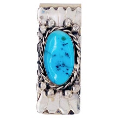 Indian Money Clip w Large Turquoise Authentic Handcrafted by Native Indians