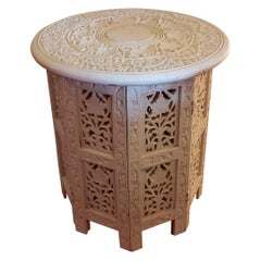 Indian Moroccan Carved Side Table - Folding Style