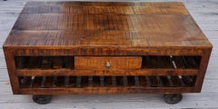 Indian Moroccan Wooden Coffee Table, Cart Wheels