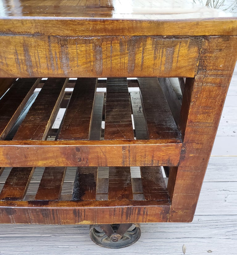 Indian Moroccan Wooden Coffee Table, Cart Wheels For Sale at 1stDibs