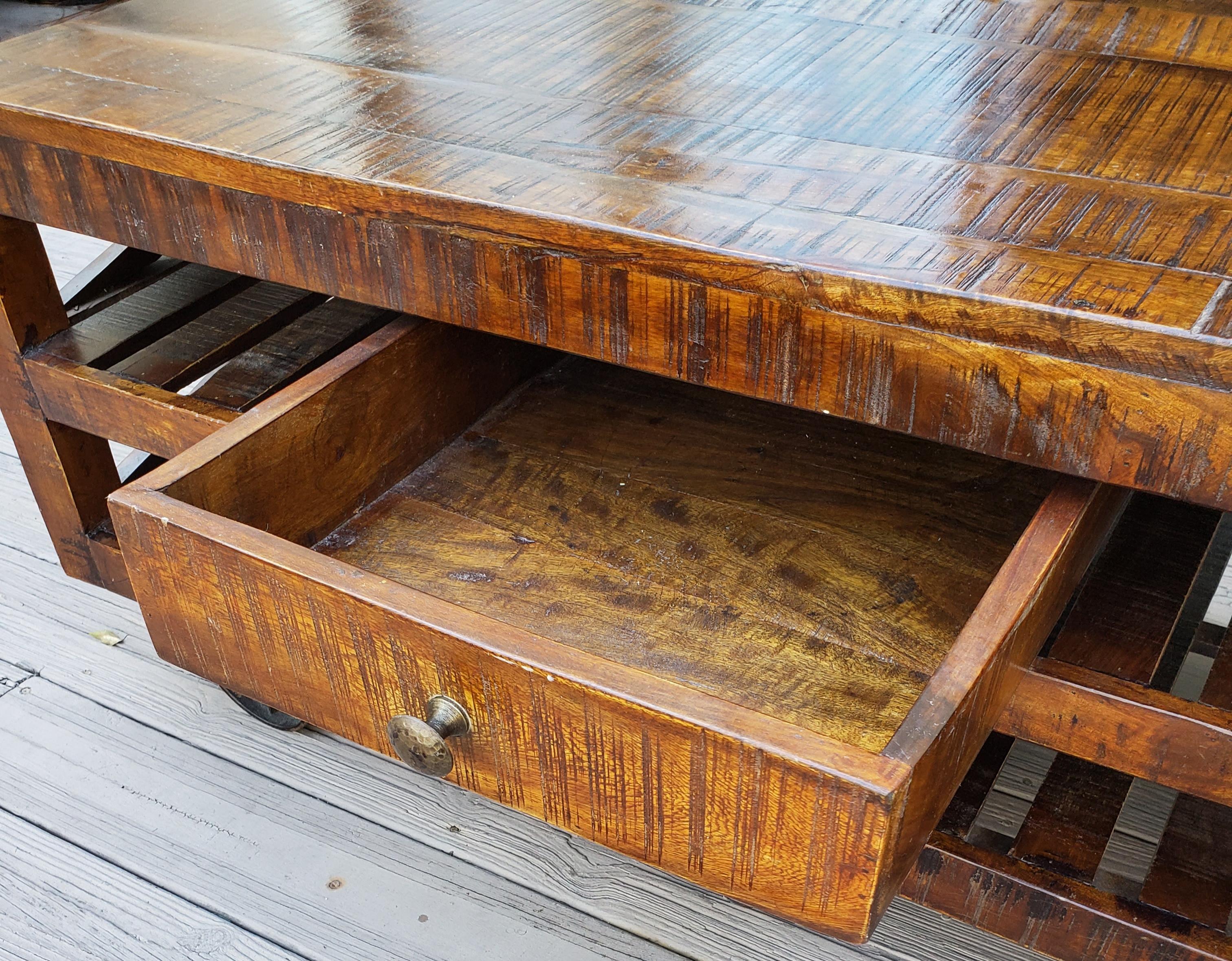 Indian Moroccan Wooden Coffee Table, Cart Wheels For Sale 1