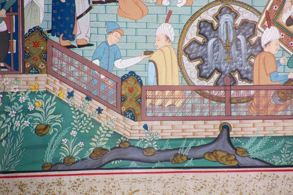 Scène de palais indien moghol du 19e siècle en vente 4