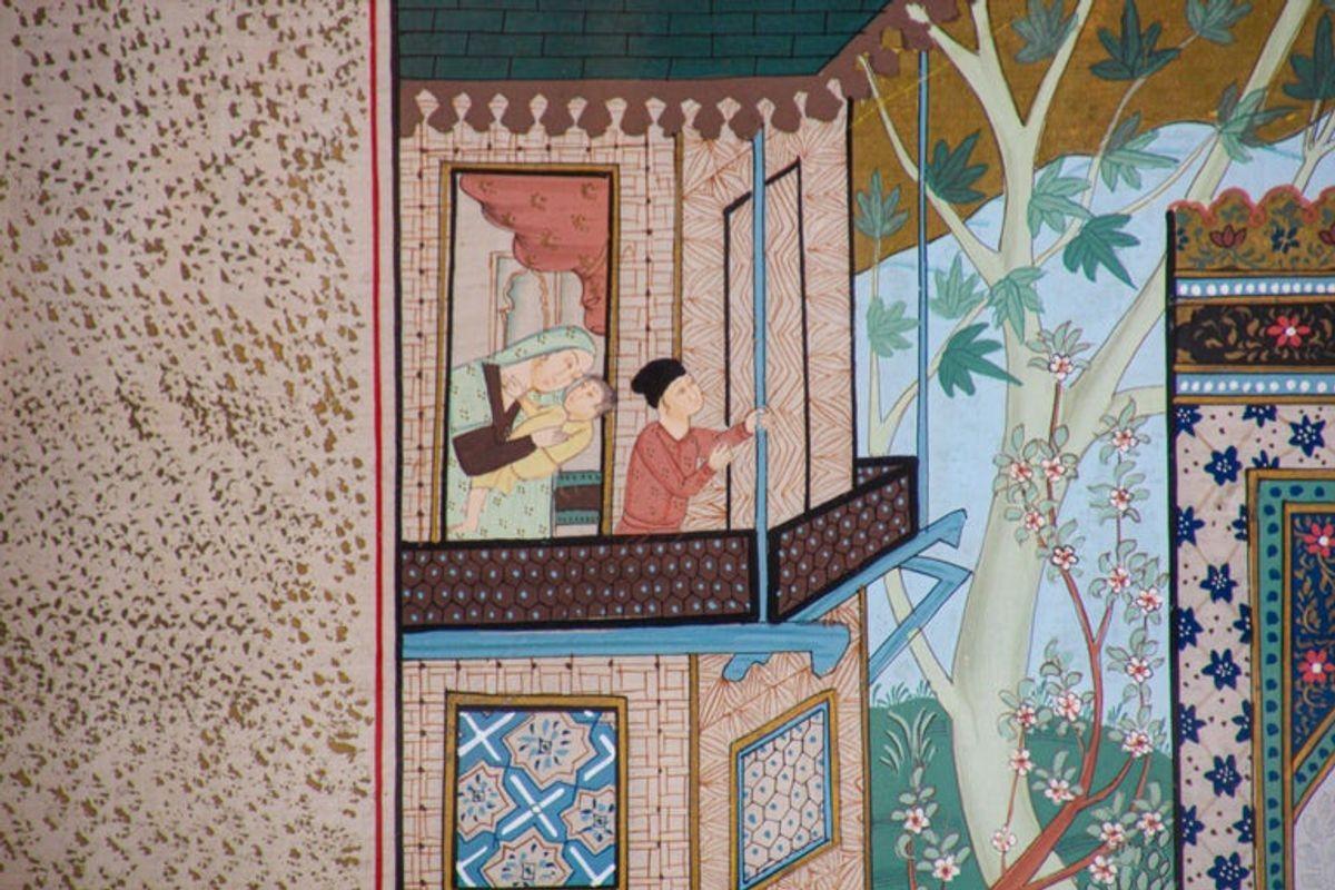 Scène de palais indien moghol du 19e siècle Bon état - En vente à North Hollywood, CA
