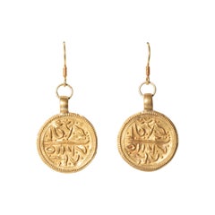 Indian Mughal 22k Gold Drop Dangle Earrings, India