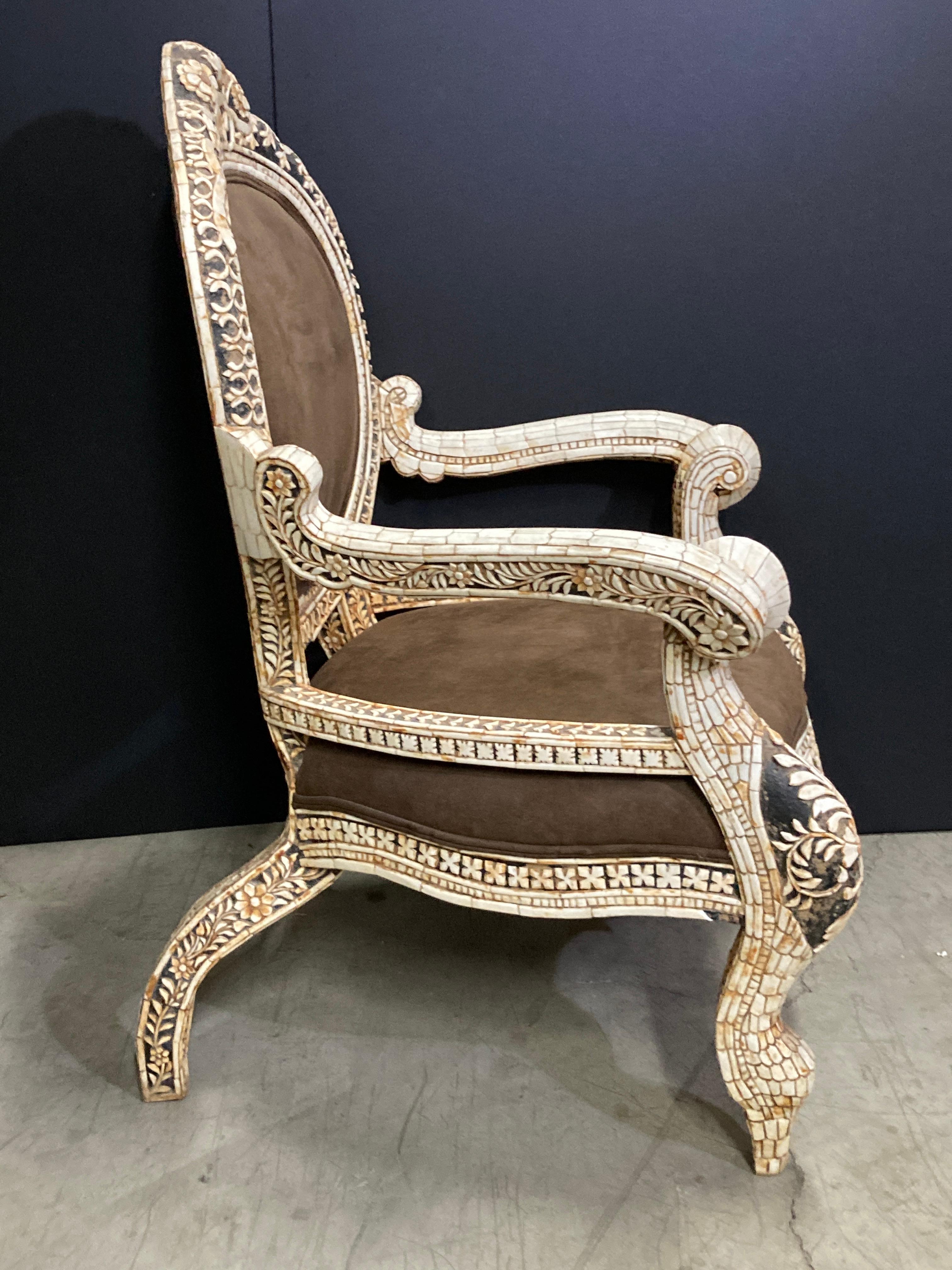 Anglo Indian Bone Inlaid Throne Armchair For Sale 3