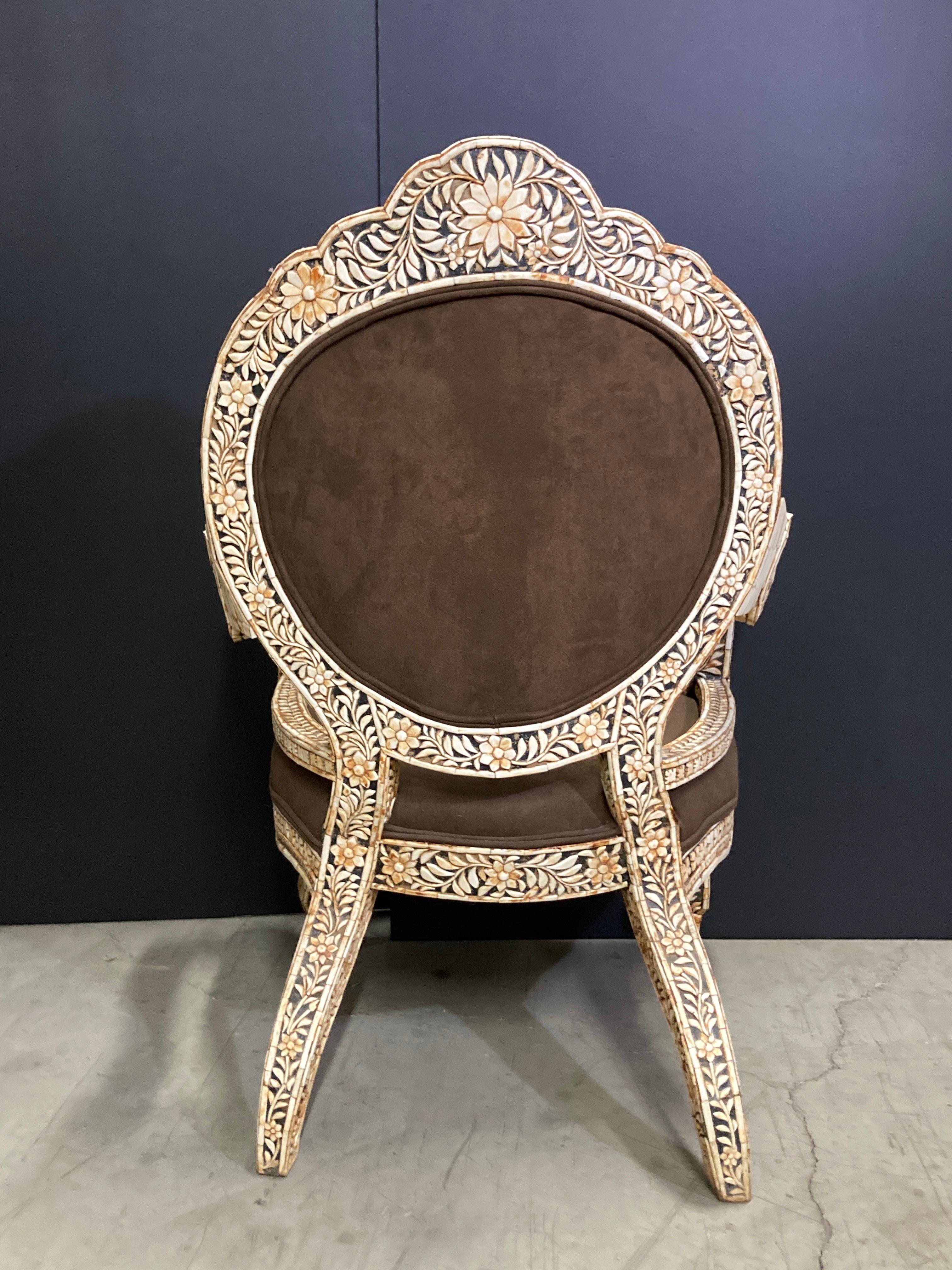 Anglo Indian Bone Inlaid Throne Armchair For Sale 8
