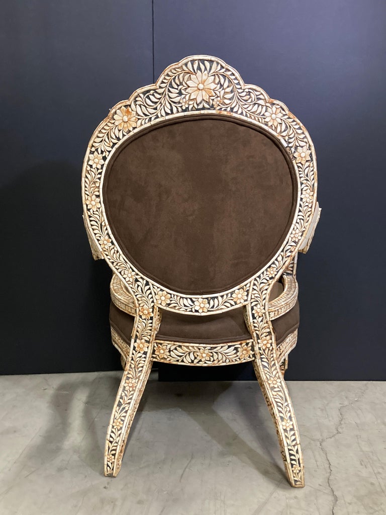 Indian Mughal Bone Inlaid Royal Maharaja Throne Armchair For Sale 10