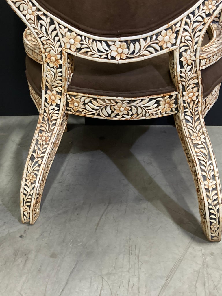 Indian Mughal Bone Inlaid Royal Maharaja Throne Armchair For Sale 12