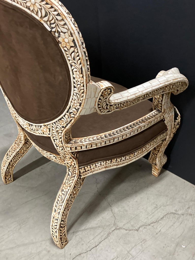 Indian Mughal Bone Inlaid Royal Maharaja Throne Armchair For Sale 14