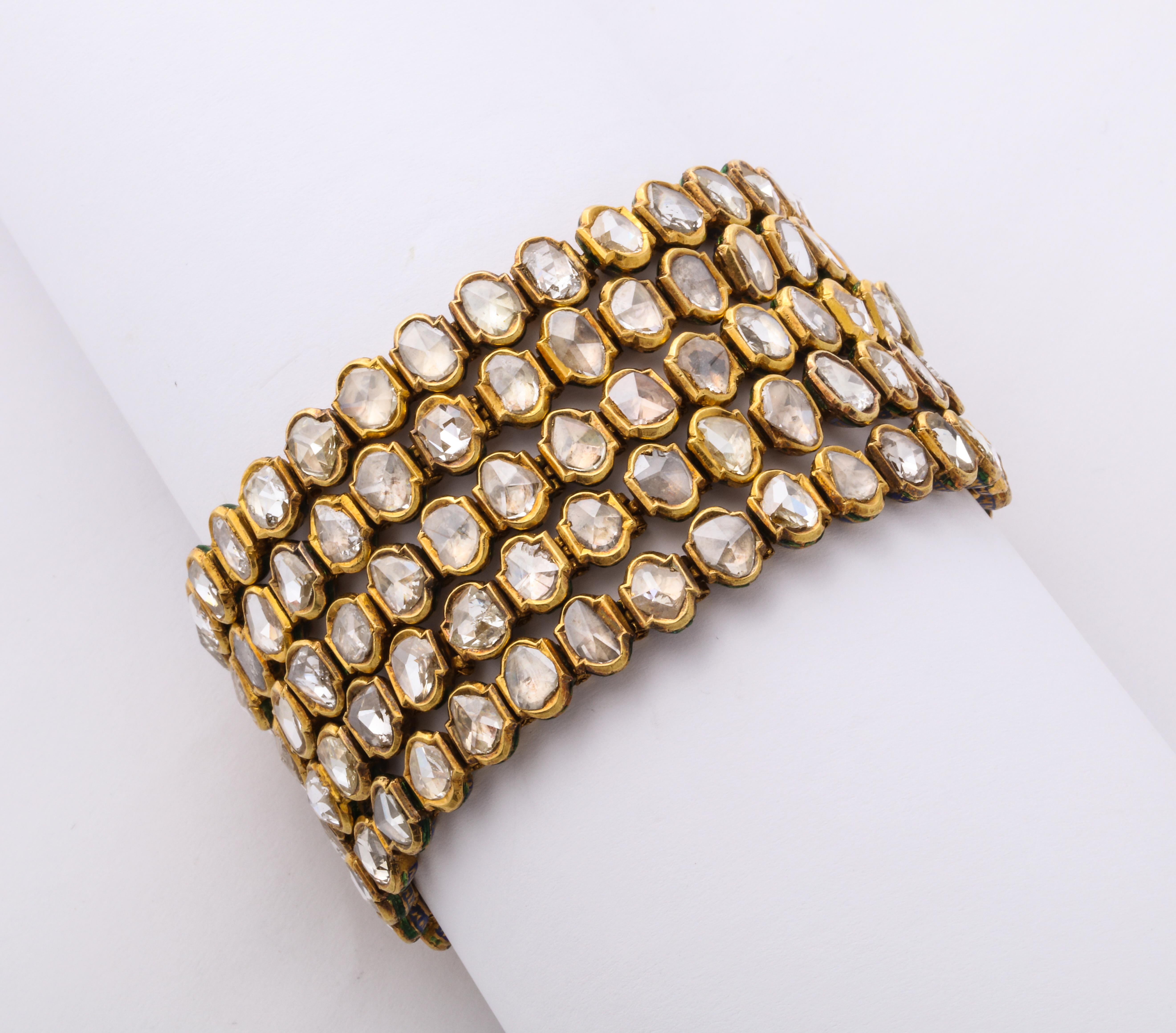 Rose Cut Indian Mughal Diamond and Enamel Bracelet For Sale