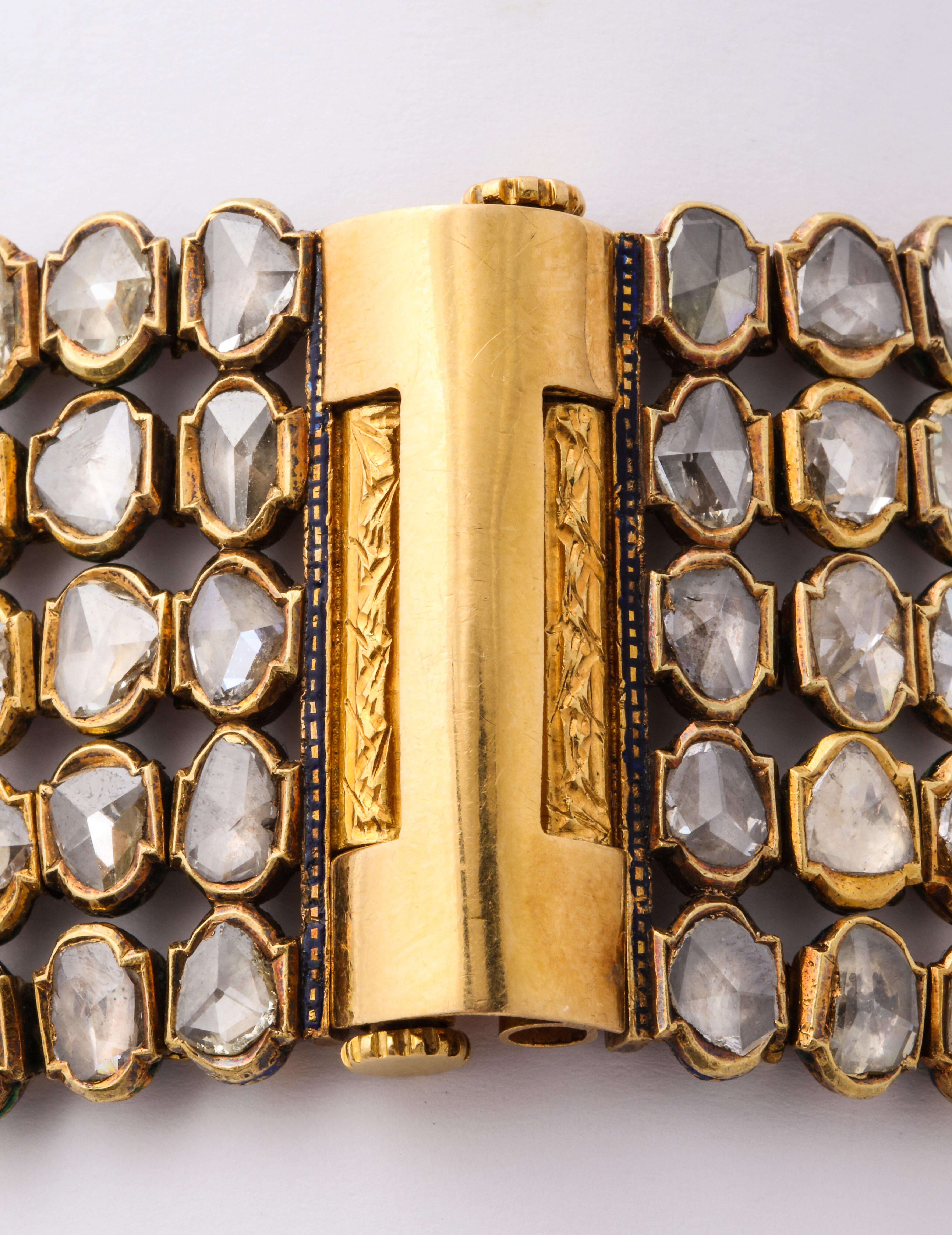 Indian Mughal Diamond and Enamel Bracelet In Excellent Condition For Sale In New York, NY