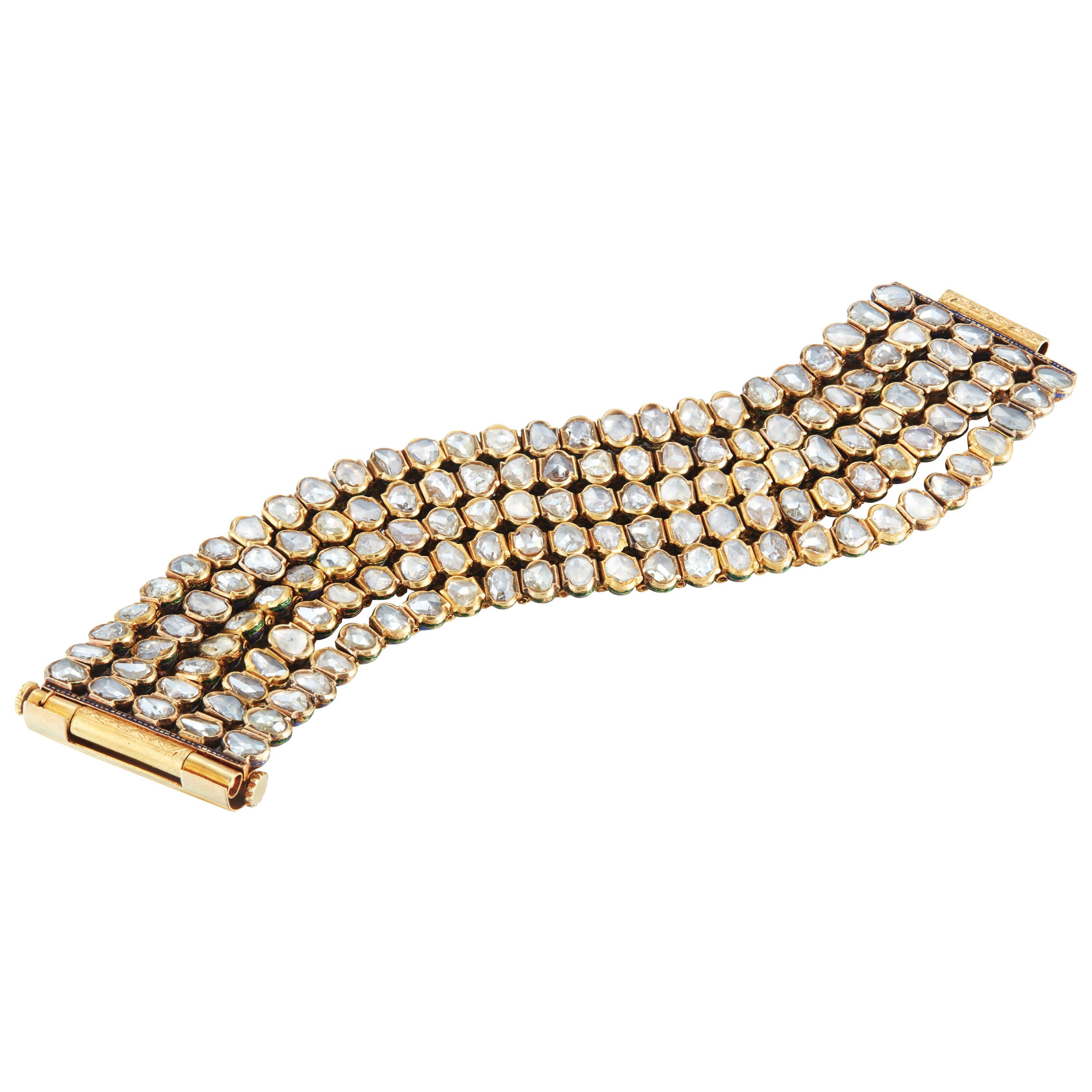 Indisches Mughal-Armband mit Diamanten und Emaille