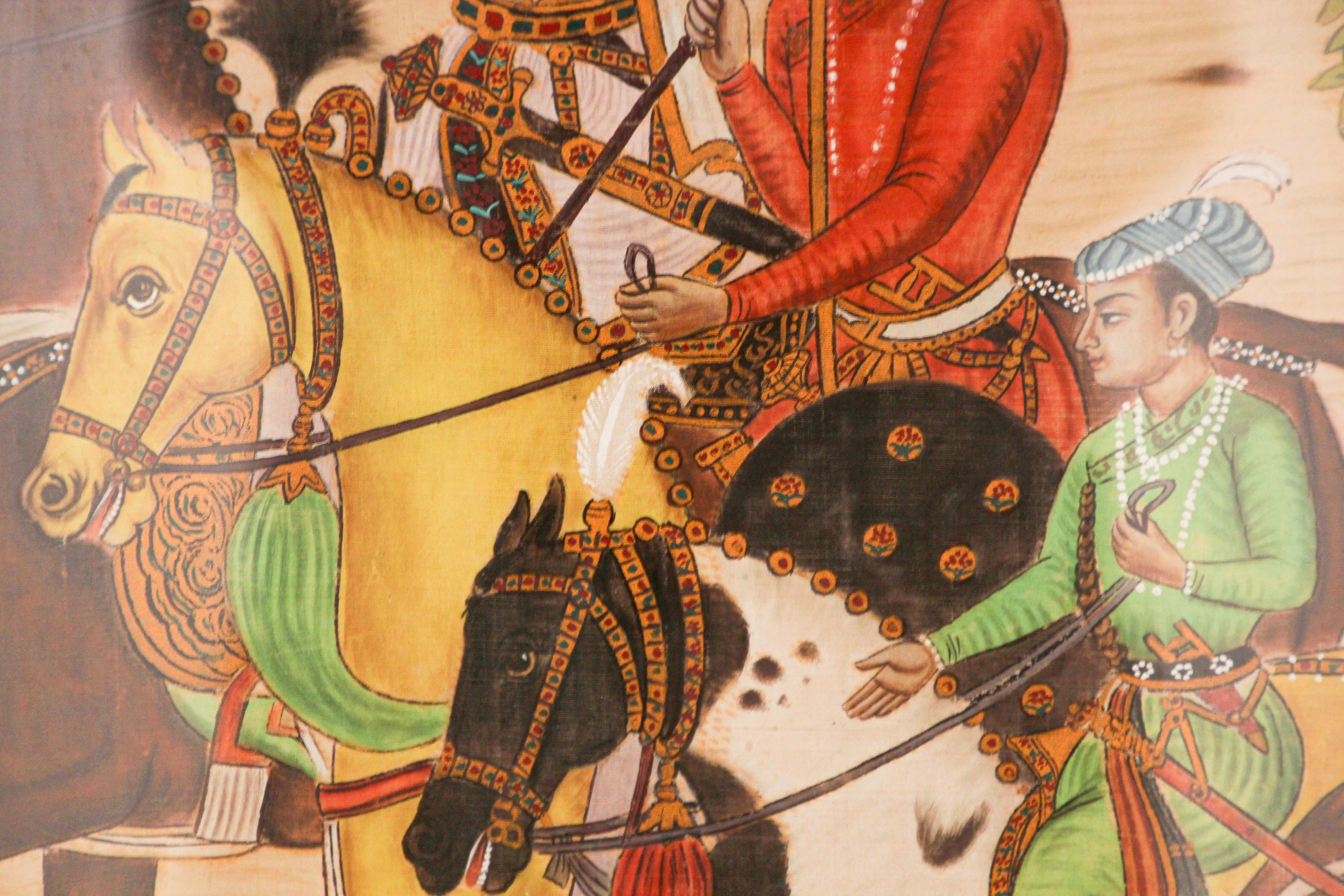 Indian Mughal School 17th Century Scene Painting on Silk Shah Jahan Son's 2