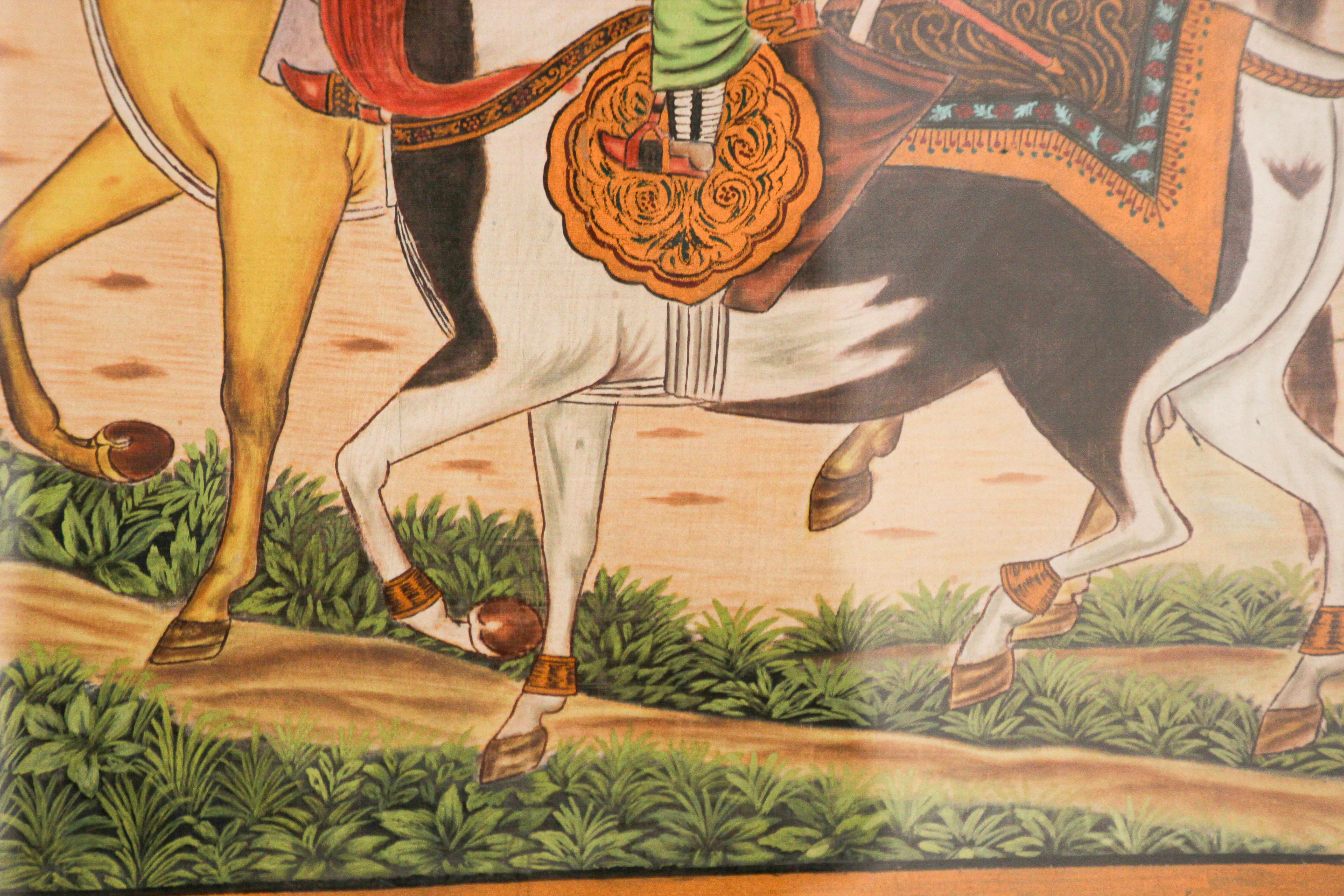 Peinture de scène de l'école moghole indienne du 17ème siècle sur soie Shah Jahan Son 1