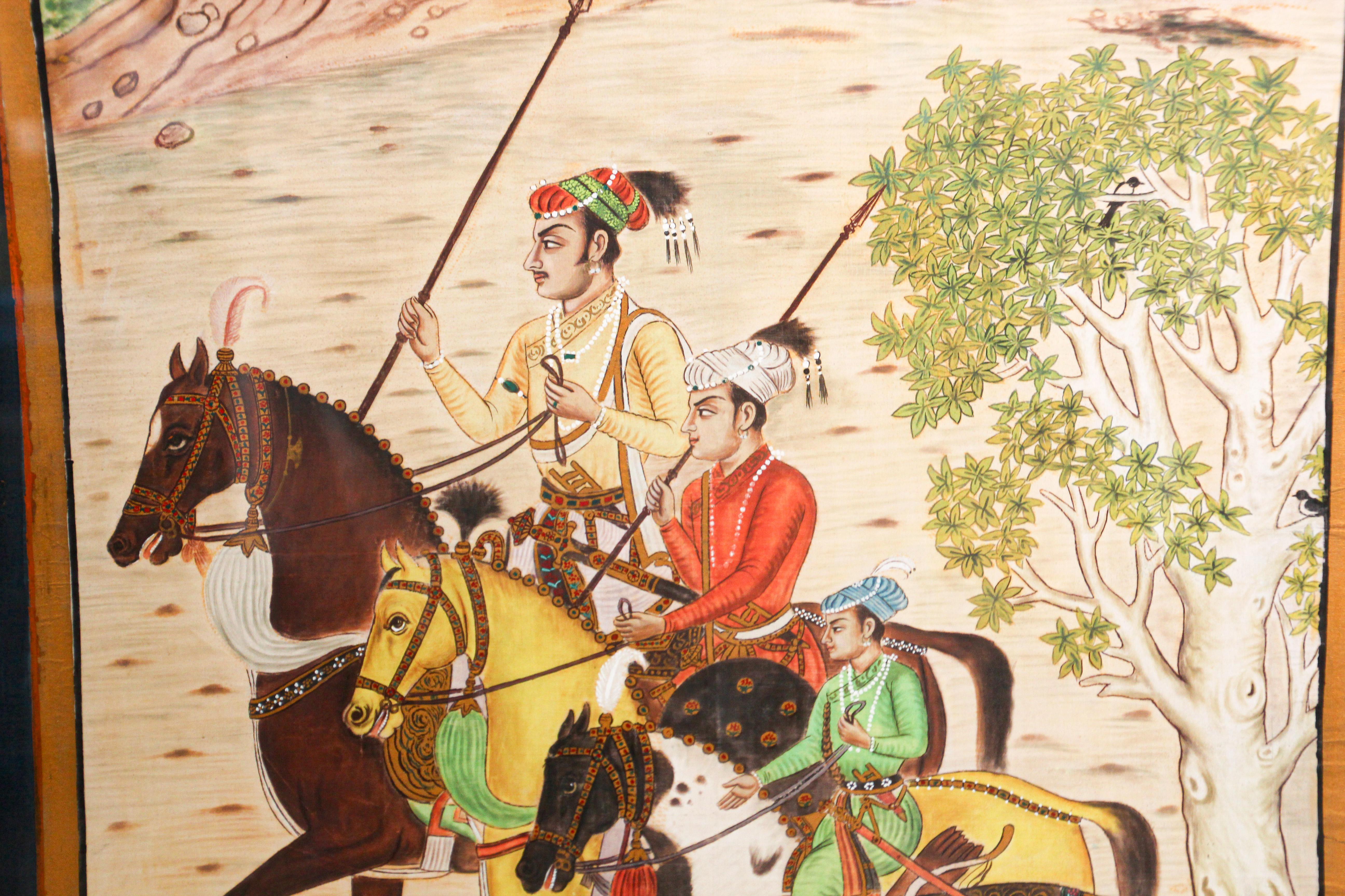 Indien Peinture de scène de l'école moghole indienne du 17ème siècle sur soie Shah Jahan Son