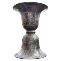 Indian Mughal Silver Inlaid Bidri Spittoon