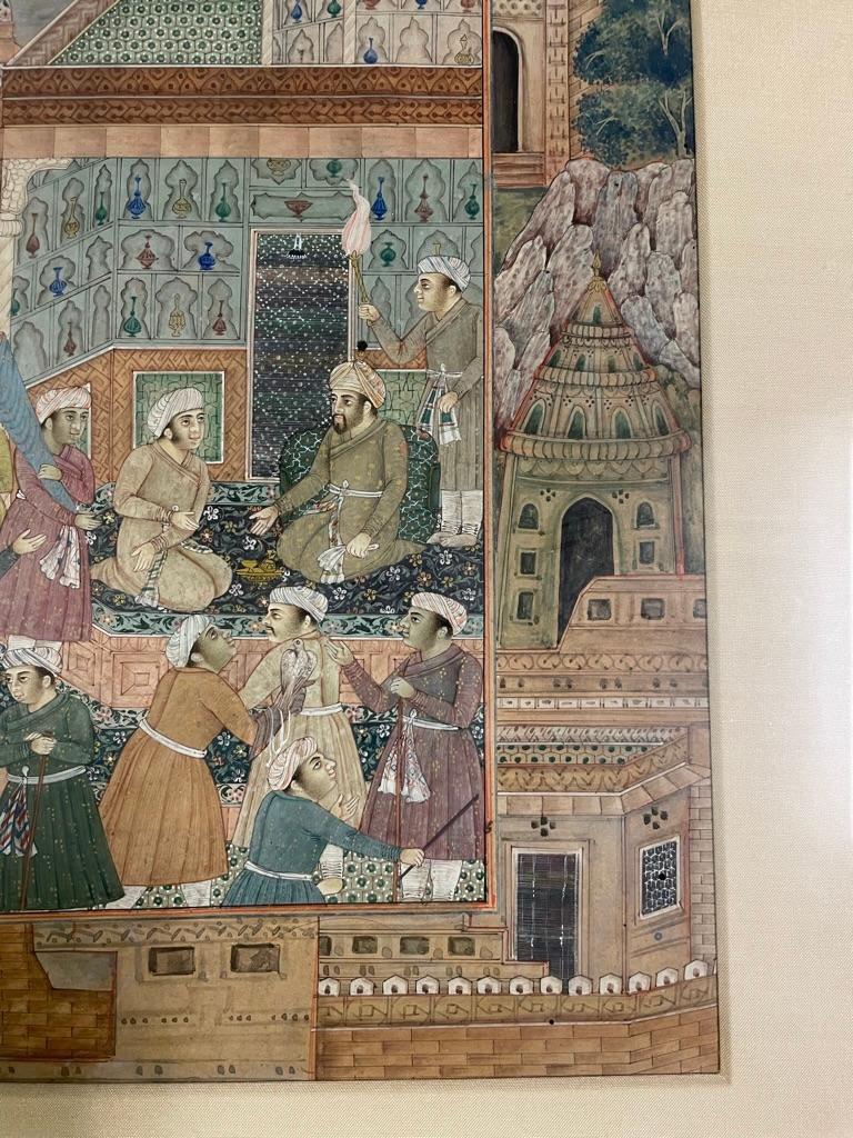 Hand-Painted Indian Mughal Style Double Sided Manuscript Painting 