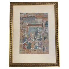 Antique Indian Mughal Style Double Sided Manuscript Painting 